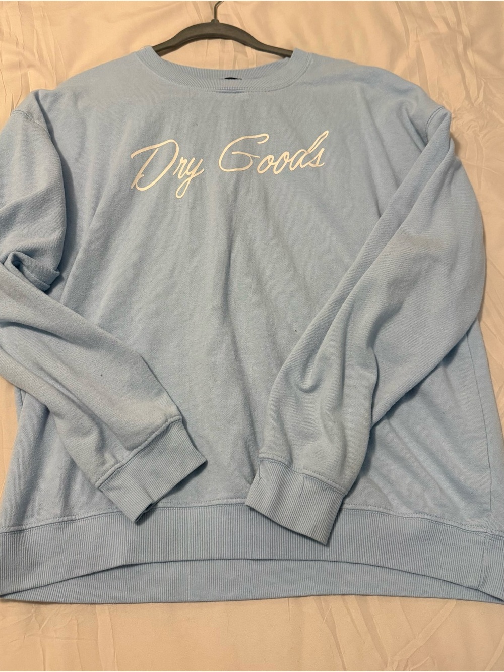 Dry Goods Pastel Blue Crewneck Sweater with White Script